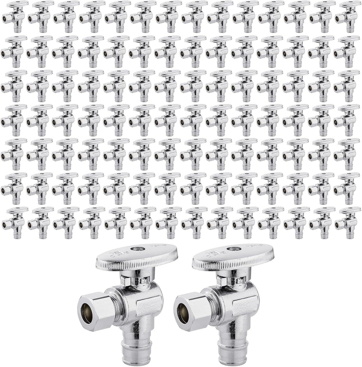 100 PCS Stop Valve Pex-a 1/4 Turn Angle Chrome Plated Brass