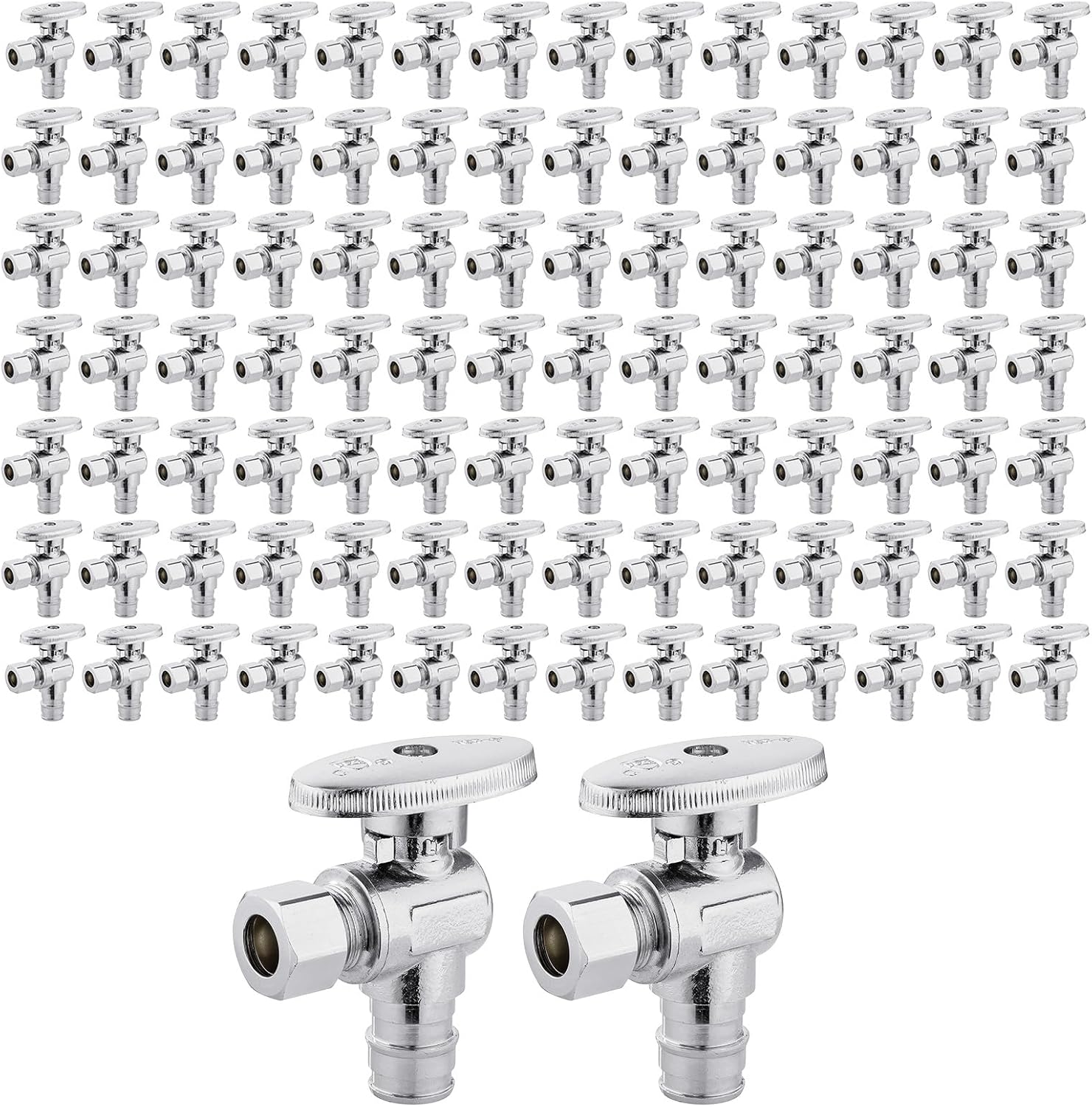 100 PCS Stop Valve Pex-a 1/4 Turn Angle Chrome Plated Brass