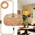 Hanging Rattan Plug in Pendant Light - Boho Ceiling Lamp