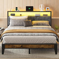 Queen Metal Platform Bed Frame with LED Headboard - Storage + Charging