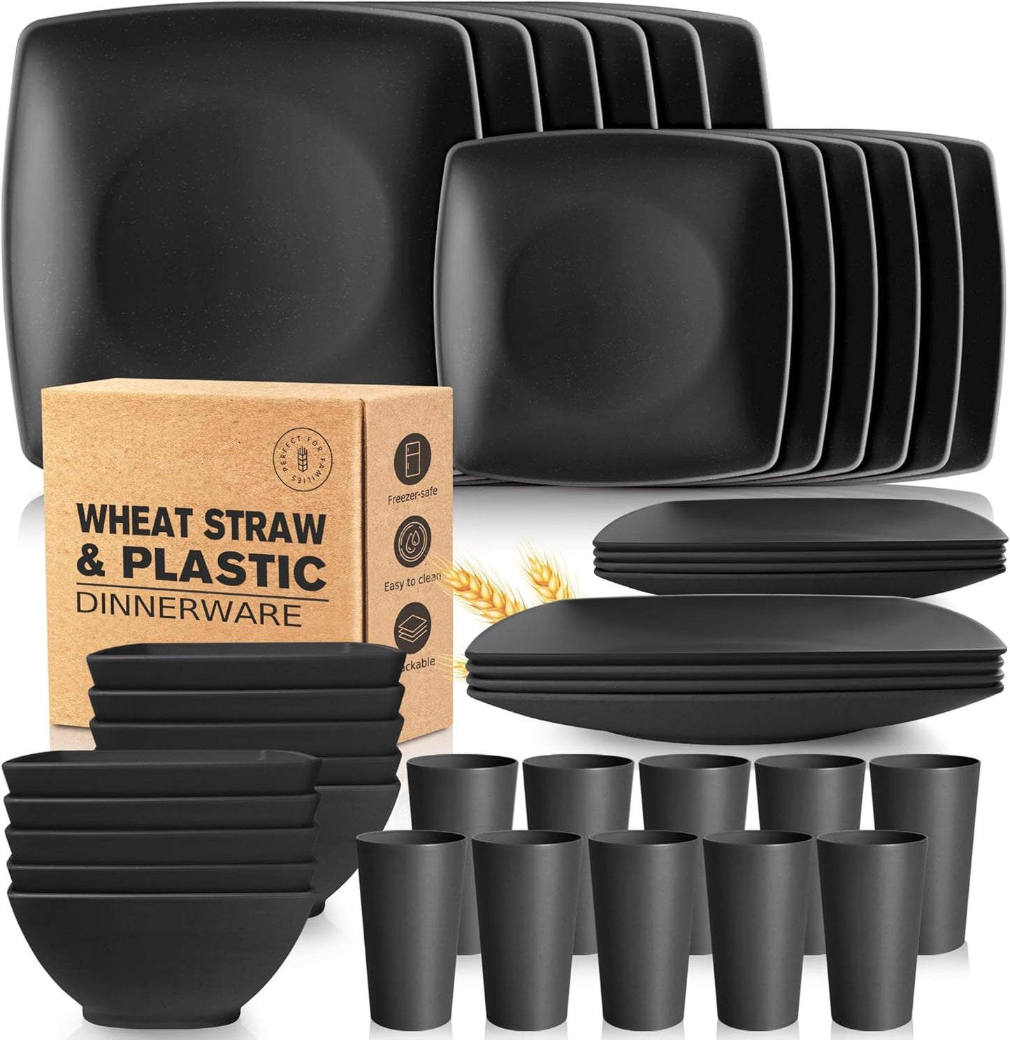 Teivio 40-piece Plastic Wheat Straw Dinnerware Set for 10