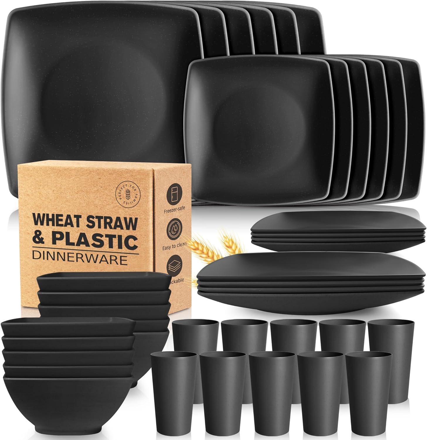 Teivio 40-piece Plastic Wheat Straw Dinnerware Set for 10