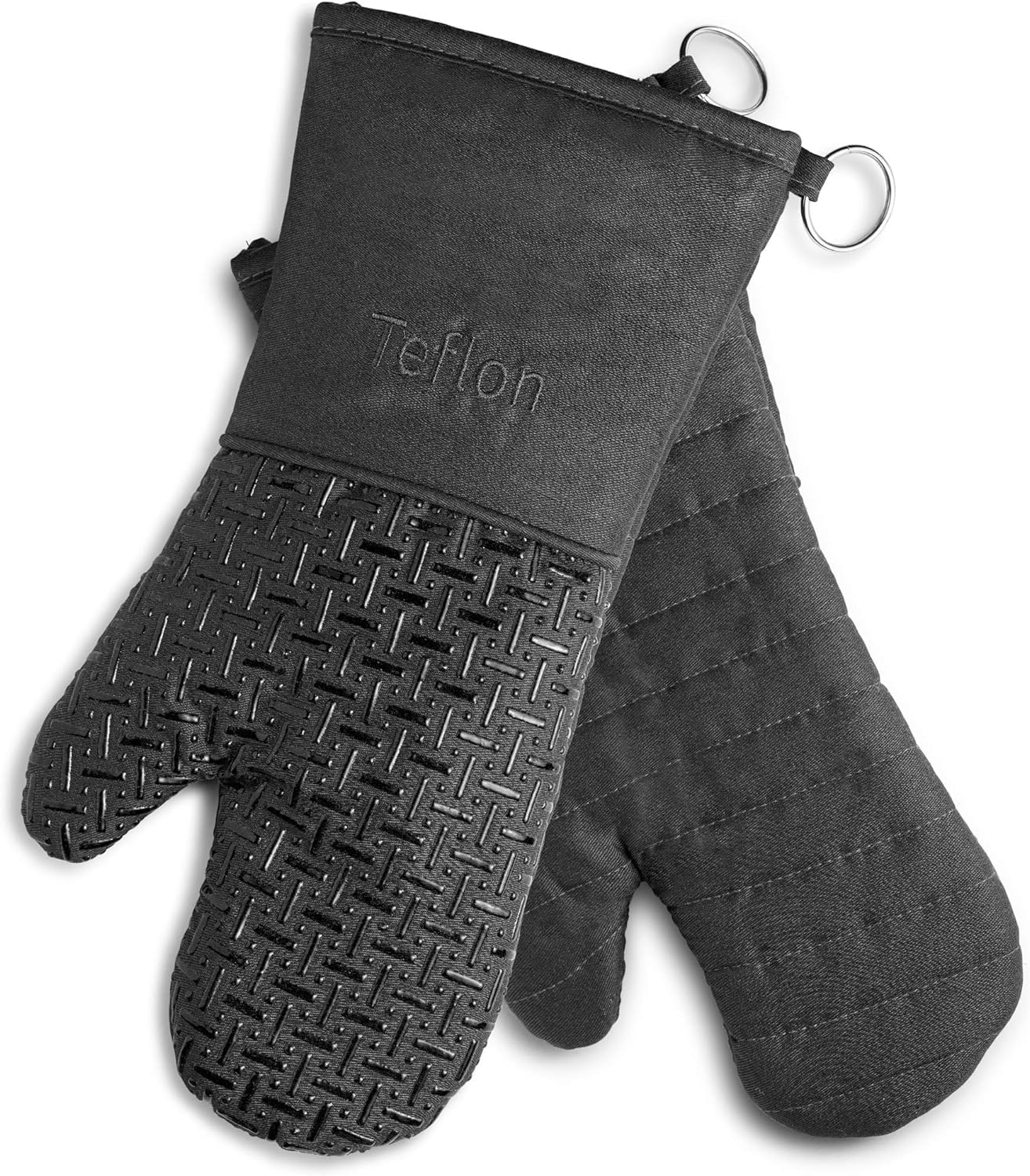 XLNT Black Teflon EcoElite Oven Mitts | Heat Resistant, Water Repellent