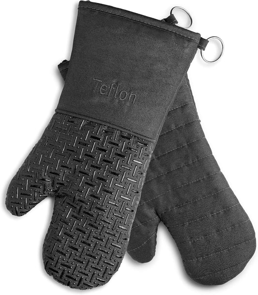 XLNT Black Teflon EcoElite Oven Mitts | Heat Resistant, Water Repellent