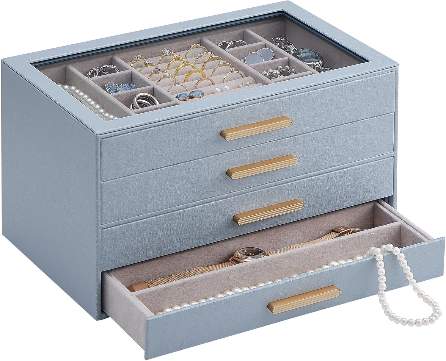 Lolalet Jewelry Box Organizer with Glass Lid for Women Gifts