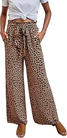 ECOWISH Womens Cotton Soft Palazzo Wide Leg Pants with Pockets