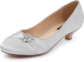 Women Closed Toe Comfort Kitten Heels Satin Rhinestone Wedding Pumps