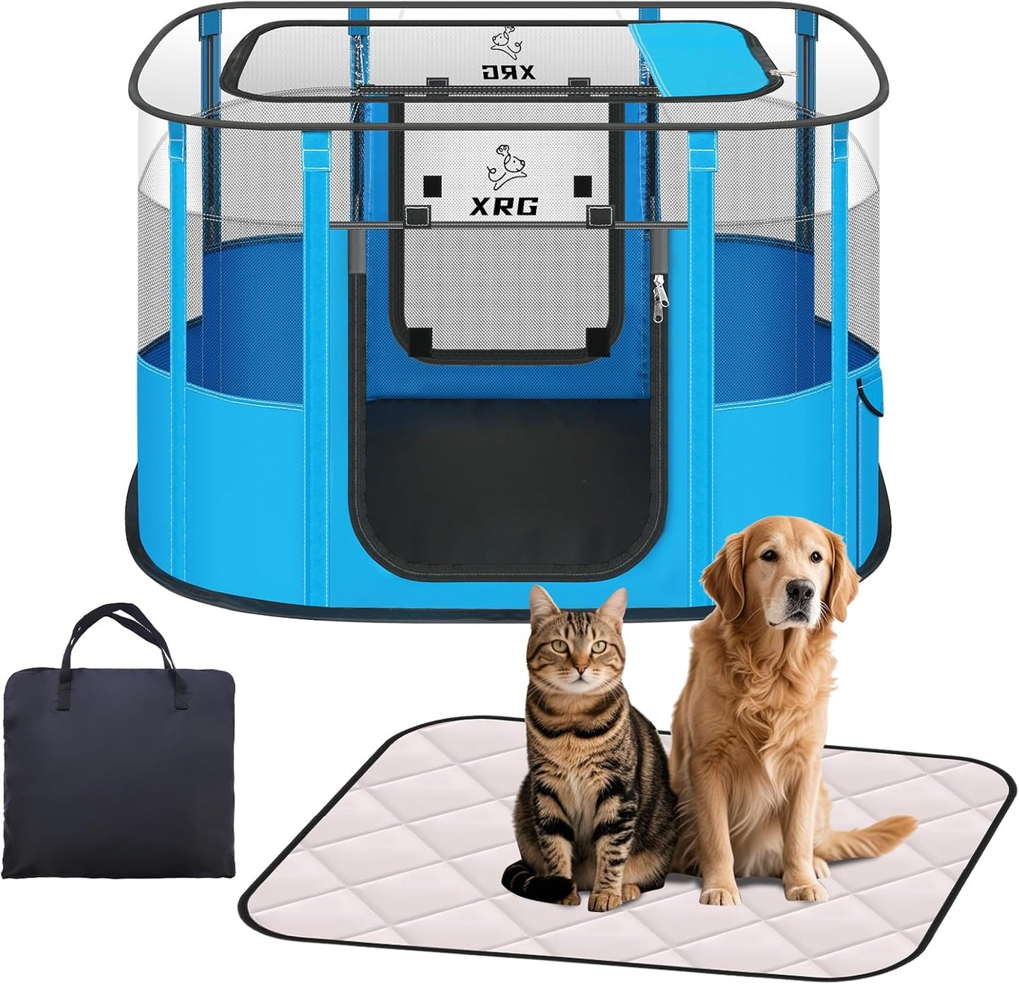 Portable Pet Playpen with Waterproof Pad for Indoor and Outdoor