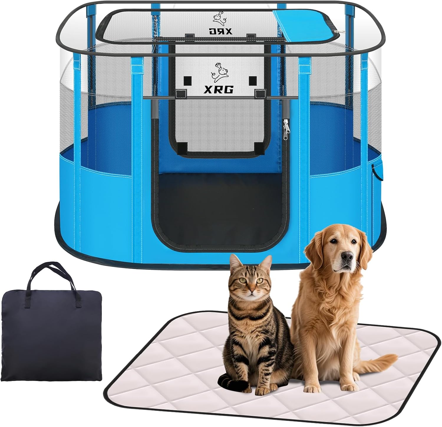 Portable Pet Playpen with Waterproof Pad for Indoor and Outdoor