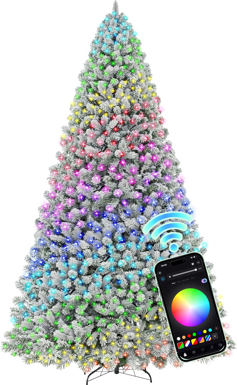 12ft Flocked Prelit Christmas Tree with App Control and Lights