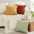Fancy Homi 4 Pack Corduroy 24x24 in Striped Pillow Covers - Cozy Set