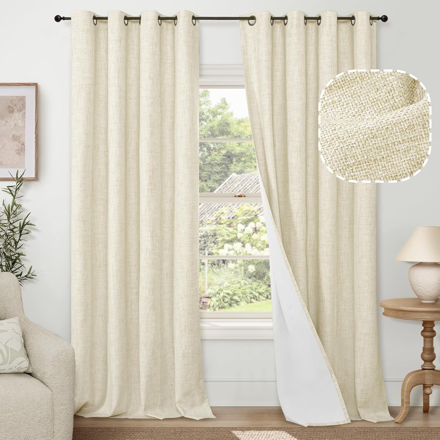 Cream Blackout Curtains for Living Room - 90 Inch Length Set