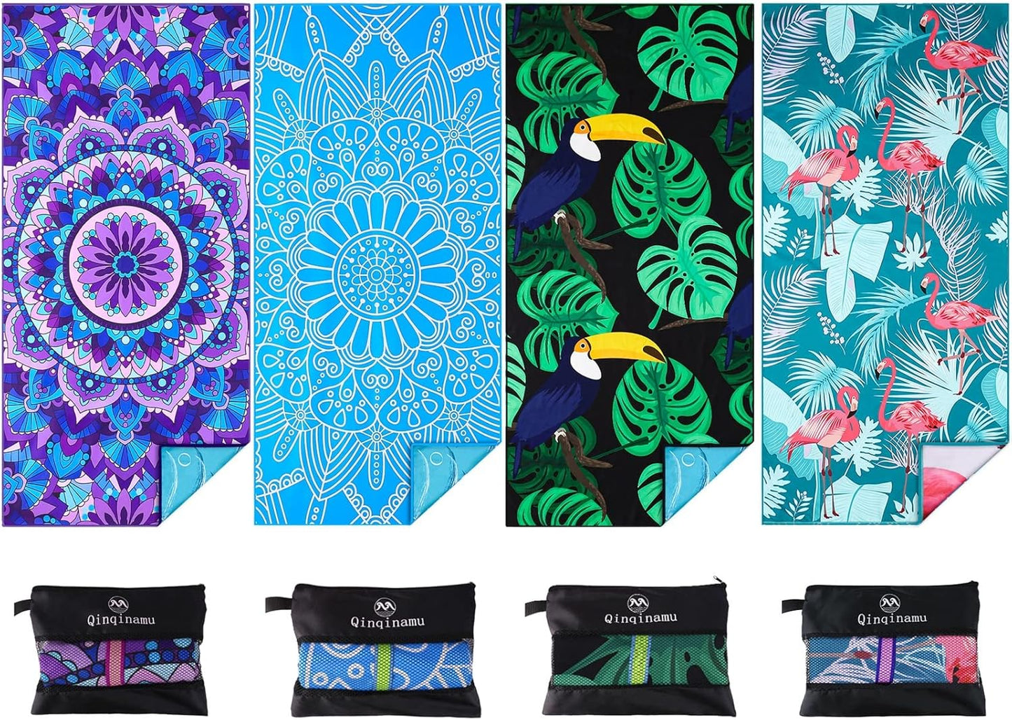Quick Dry Microfiber Beach Towels - Sand Free 4 Pack