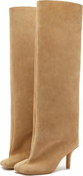 Knee High Faux Suede Wide Calf Boots - 4in Heel, Pull On Style