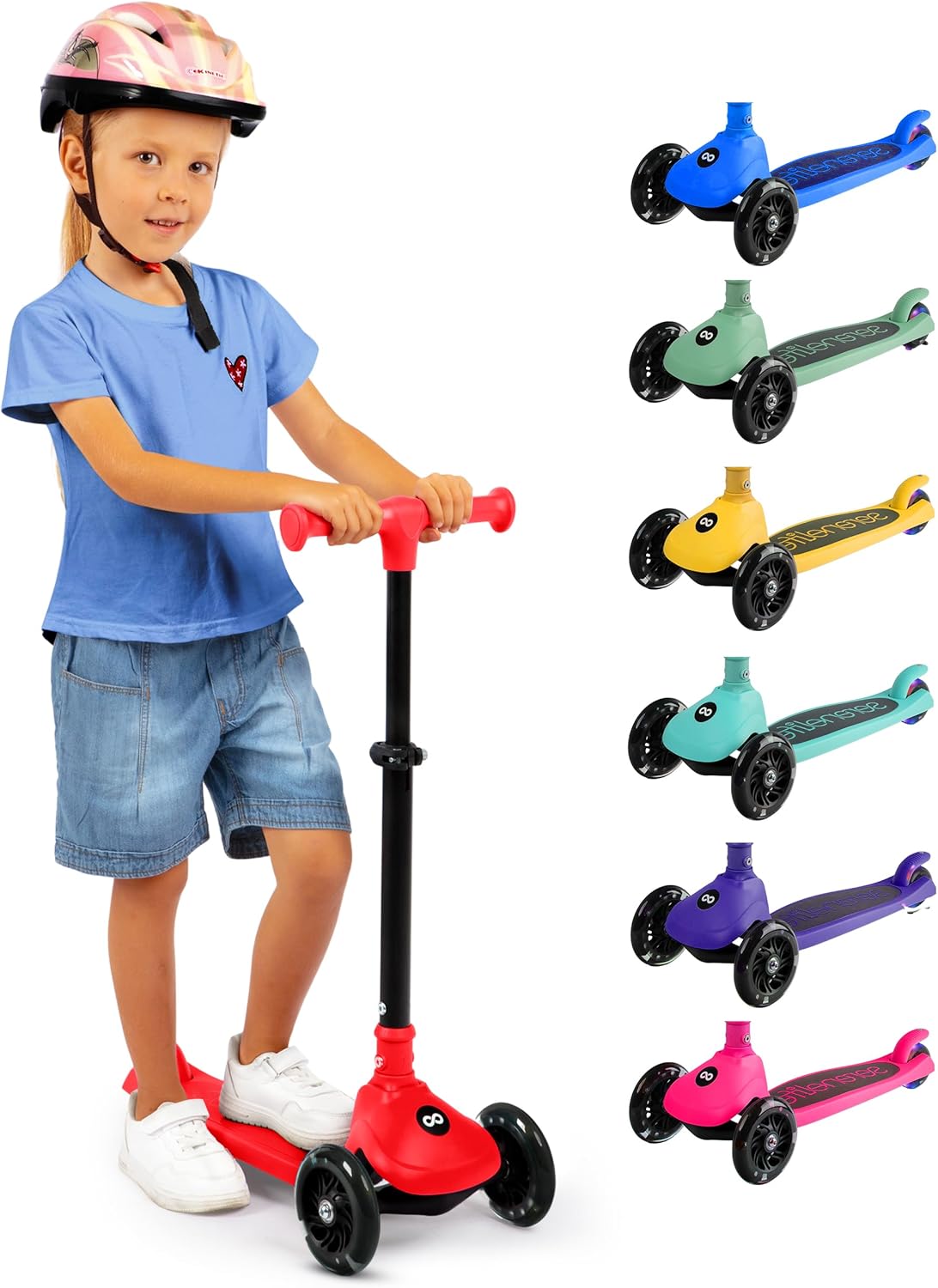 SereneLife 3-Wheel Foldable Kids Scooter with LED Wheel Lights