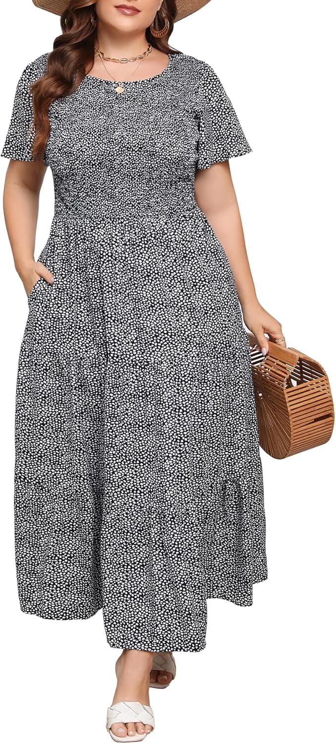 Younrui Womens Plus Size Long Maxi Dress with Pockets