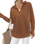 BTFBM Sweaters for Women Pocket Quarter Zip Pullover - Cozy Fit S=US