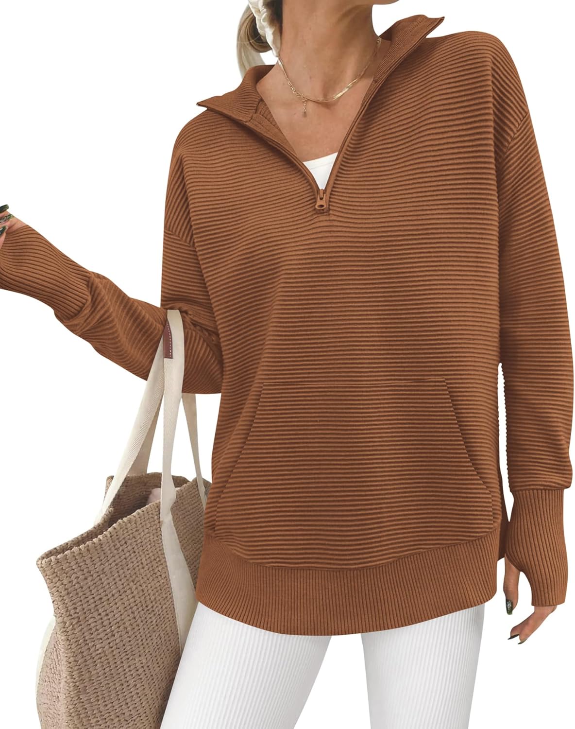 BTFBM Sweaters for Women: Trendy Quarter Zip Pullover Style