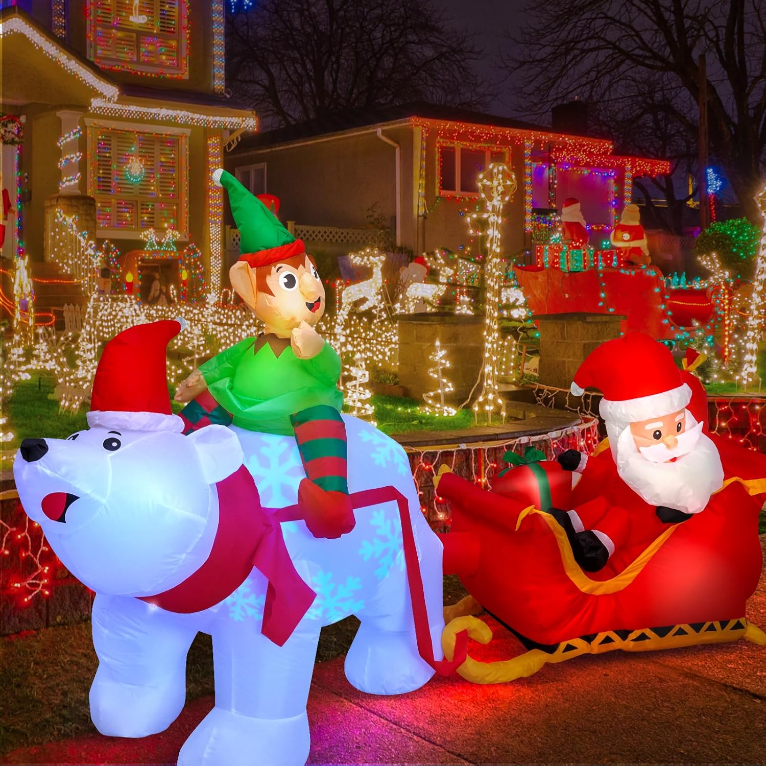 9.5Ft Christmas Inflatables Outdoor Santa Sleigh Decoration