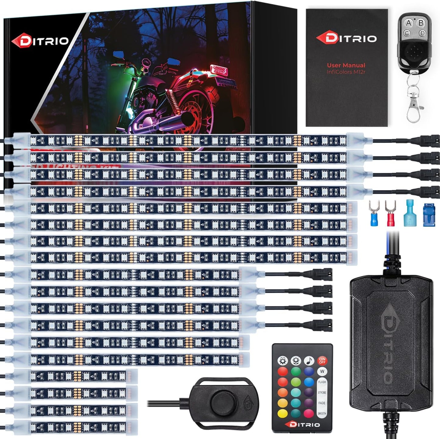 DITRIO 18pcs Motorcycle LED Lights Kit with Turn Signal Features