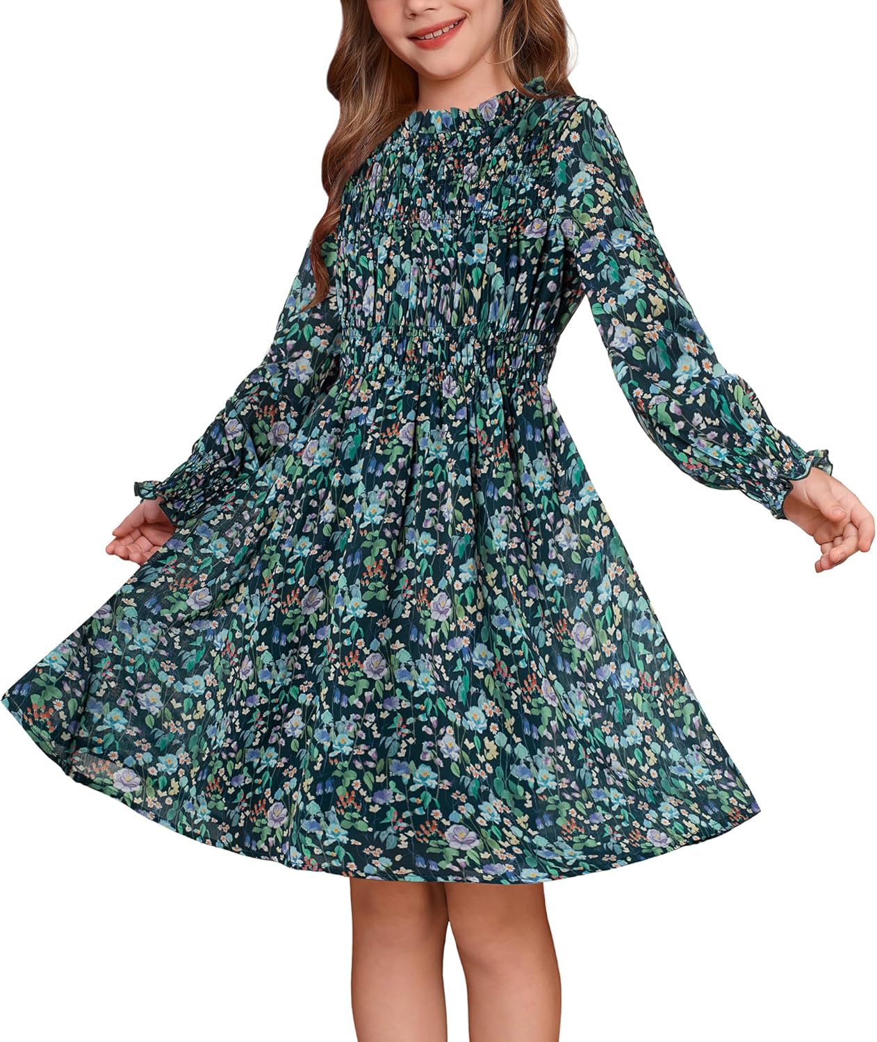 Girls' Floral Winter Formal Dress for Casual and Fancy Events
