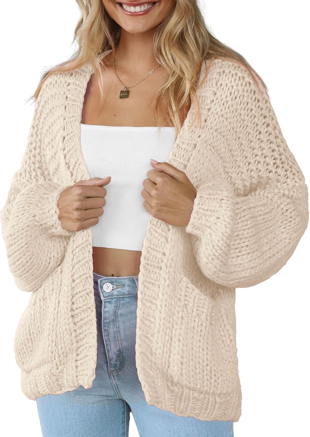 Women's Cardigan Soft Pocketed Long Sleeves Casual Sweater