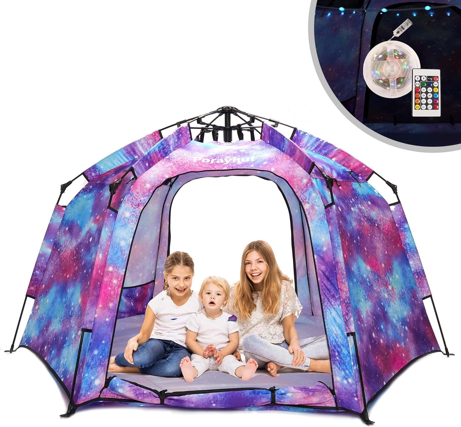 Portable Hexagon Kids Play Tent with LED Lights - Easy Set-up Dream Tent