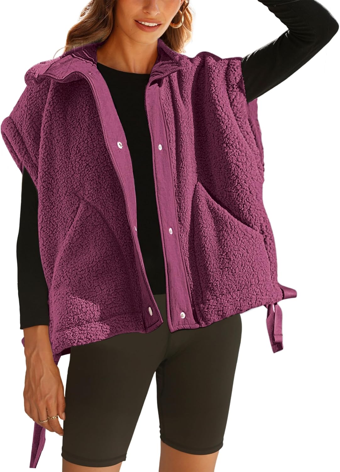 Oversized Fleece Vest for Women - Warm Sherpa Jacket with Pockets