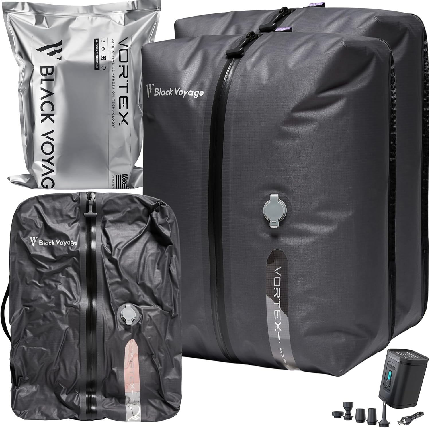 Black Voyage Reusable Vacuum Compression Travel Bags for Packing
