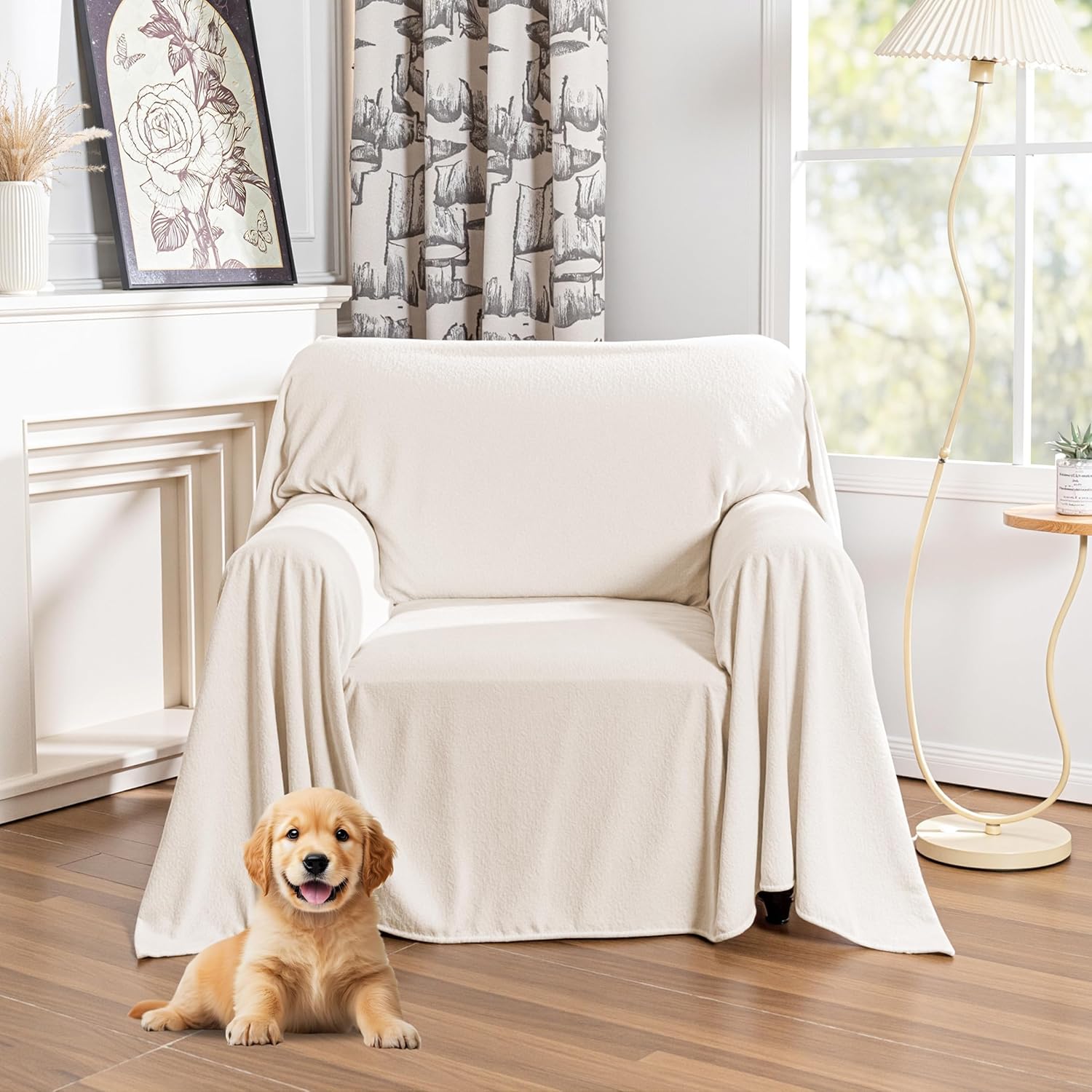 MYSKY HOME White Armchair Couch Cover for Dogs and Furniture