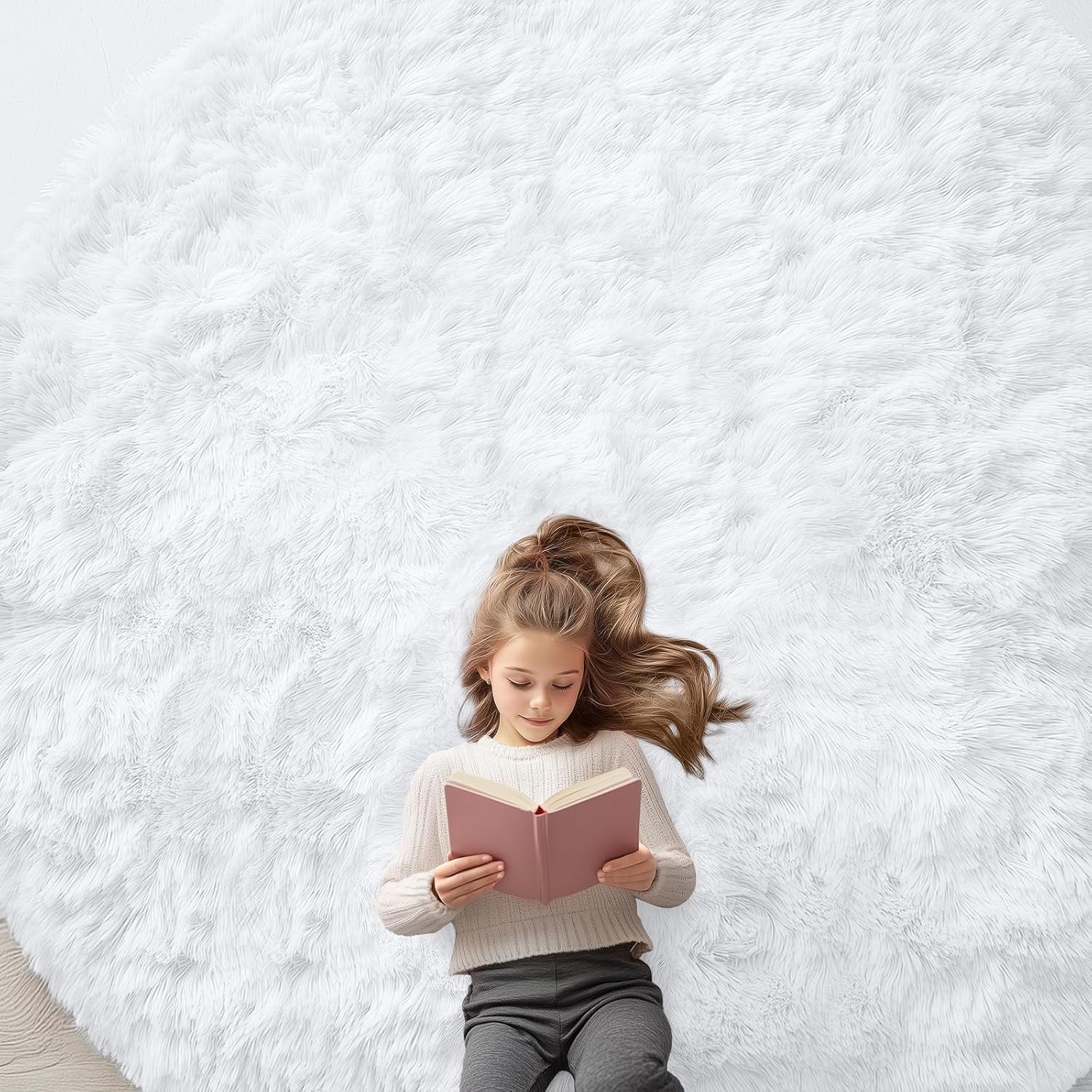 OLANLY White Round Rugs for Bedroom - Soft Shaggy Area Rug