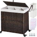 GREENSTELL Laundry Hamper with Wheels & Lid, 3-Section 130L - Large