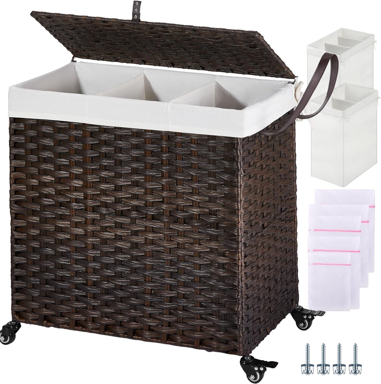 GREENSTELL Laundry Hamper with Wheels & Lid for Easy Sorting