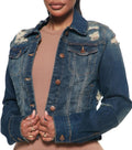 BessCops Denim Jacket for Women - Classic Distressed Butterfly Jean