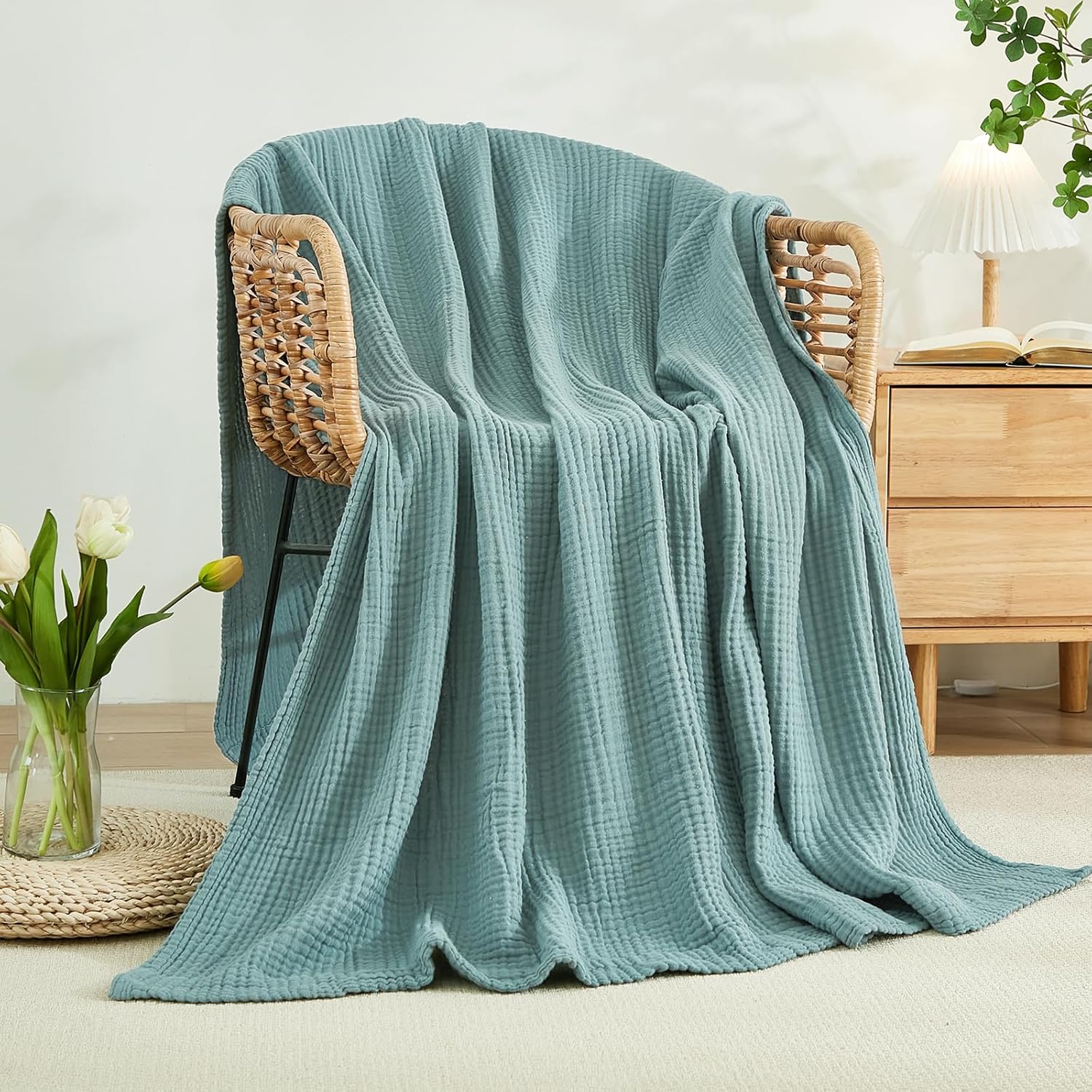 EMME Cotton Blanket Twin XL Soft Muslin Lightweight Layering