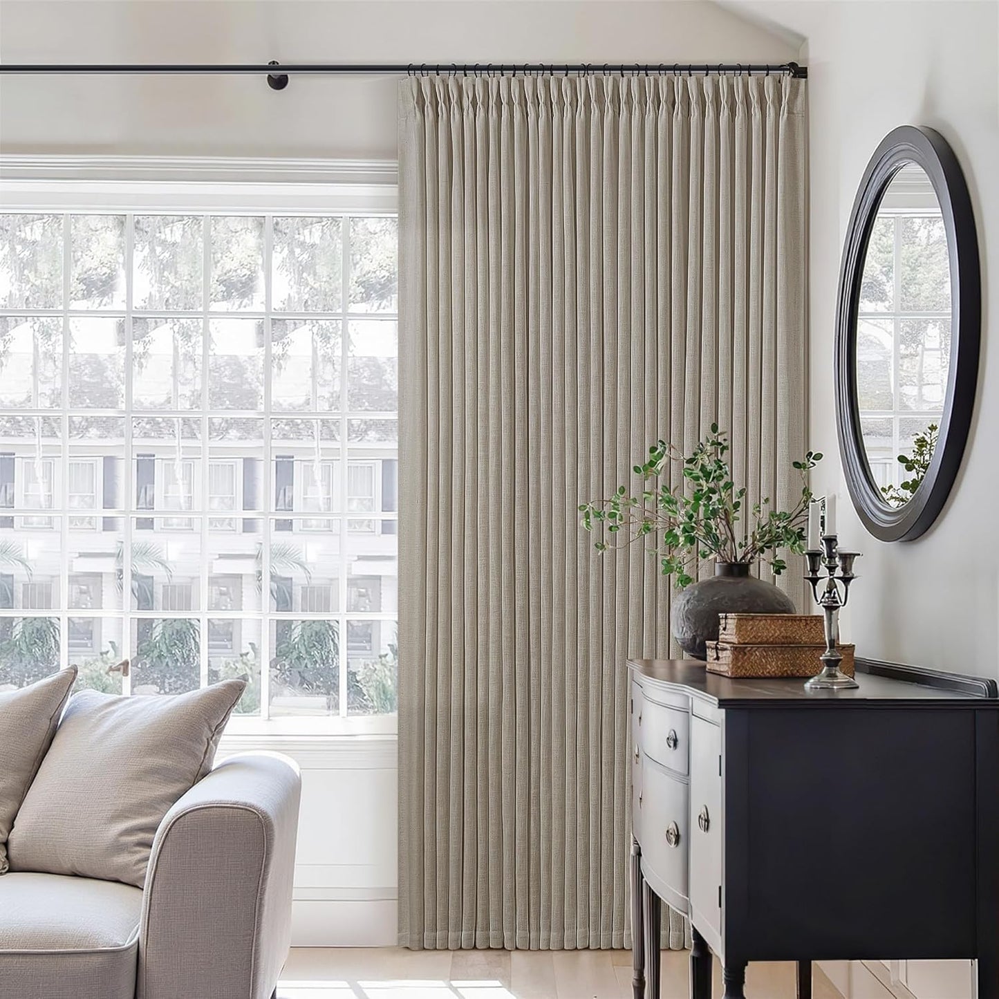 Extra Wide Taupe Linen Curtain for Living Dining Room Decor