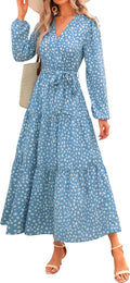 Womens Long Sleeve Wrap V Neck Ruffle Floral Maxi Dress - Flowy