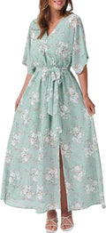 Womens Boho Flowy Wrap V Neck Maxi Dress - Comfortable Beach Wedding