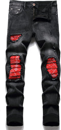 OIIIO Men's Patch Ripped Stretch Regular Fit Jean - Durable Flex