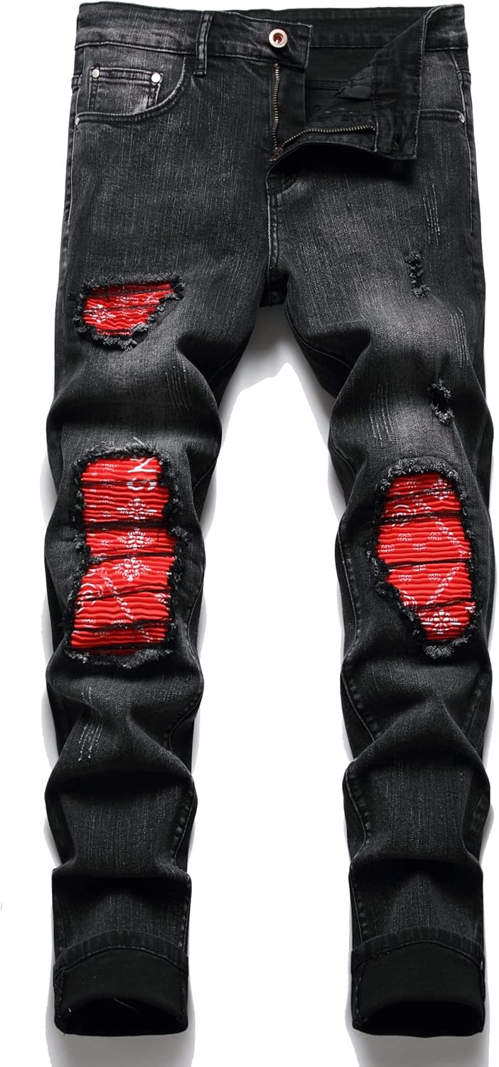 OIIIO Men's Patch Ripped Stretch Regular Fit Jean Review