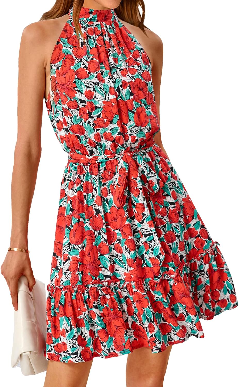 BTFBM Women Halter Neck Summer Dresses for Casual Beach Fun