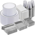 Disposable Silver Dinnerware Set for 100 Guests - Heavy Duty 700pc