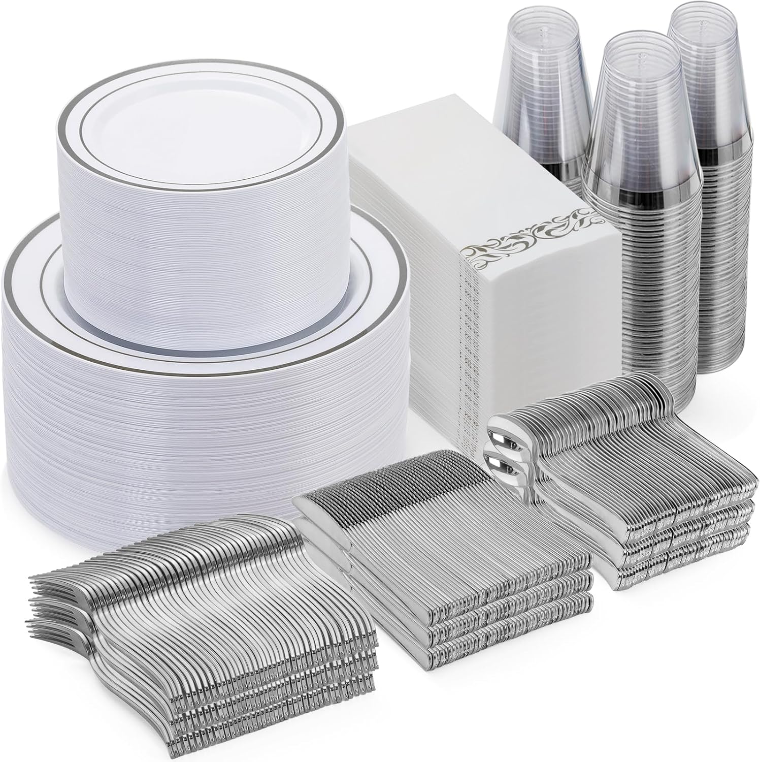 700 Piece Silver Dinnerware Set for 100 Guests - Perfect for Parties