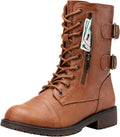 Vepose Women's Combat Boots Low Heel Mid Calf with Pocket