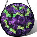 Stained Glass Window Hanging Black Bat with Green Wings - Halloween