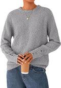 Fall Sweaters for Women Crewneck Pullover Button Long Sleeve - Cozy