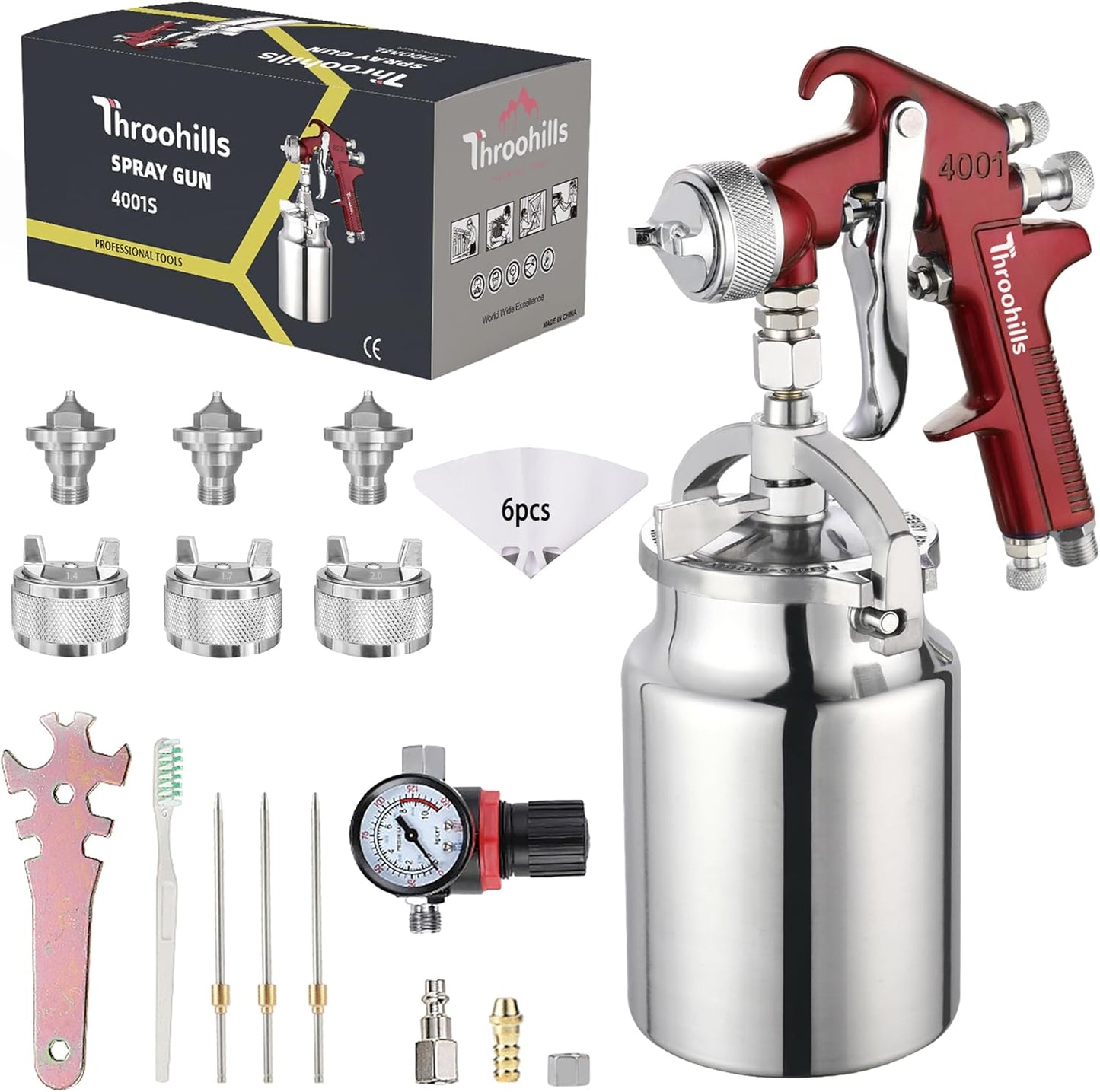 Siphon Feed Spray Gun Set for Painting with 1.4/1.7/2.0mm Nozzles