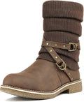 Women's Mid Calf Knitted Winter Snow Boots - Cozy, Zippered