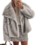 Womens Furry Faux Fur Winter Coat Long Sleeve - Warm Lapel
