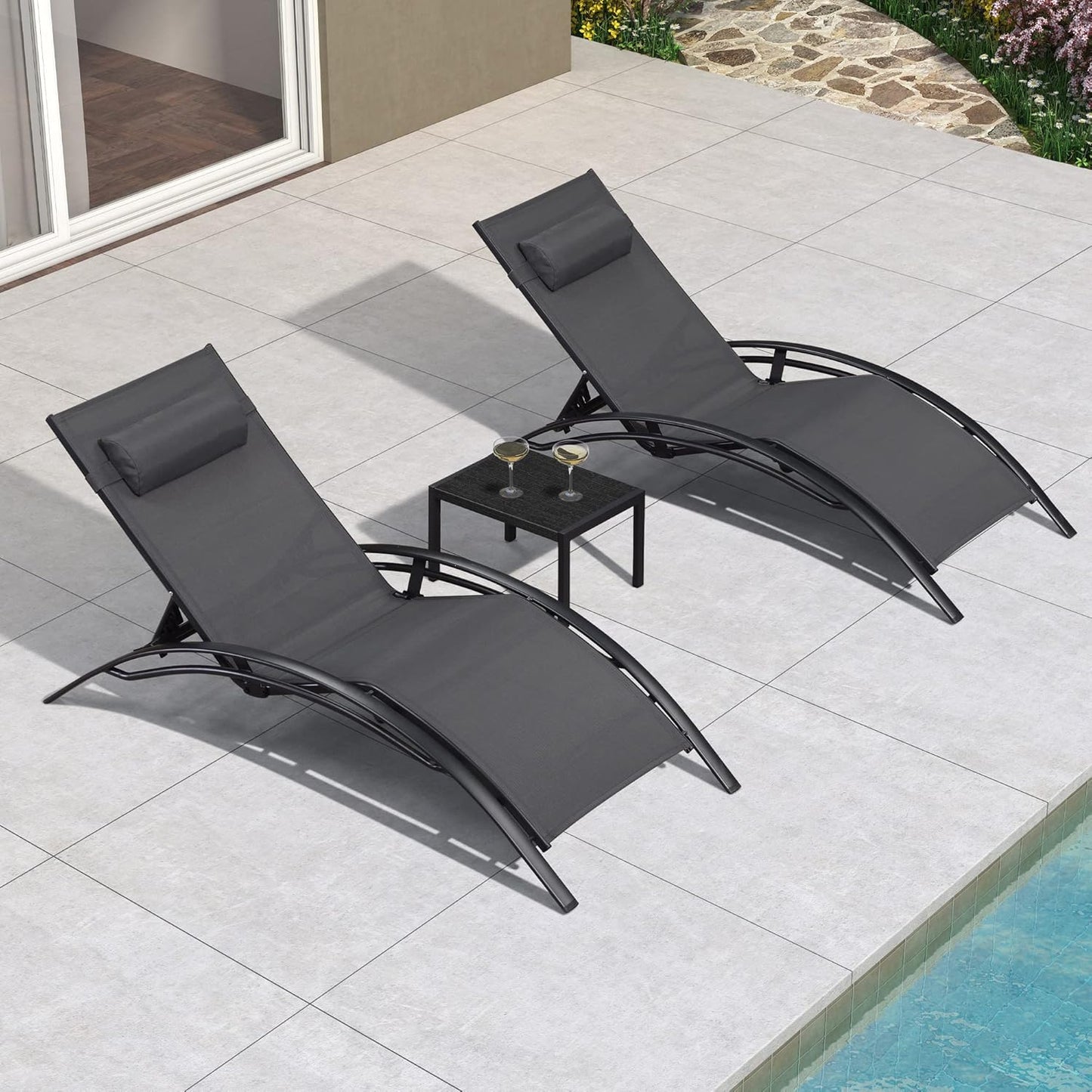 Oversized Chaise Lounge Chair Set for Poolside Relaxation